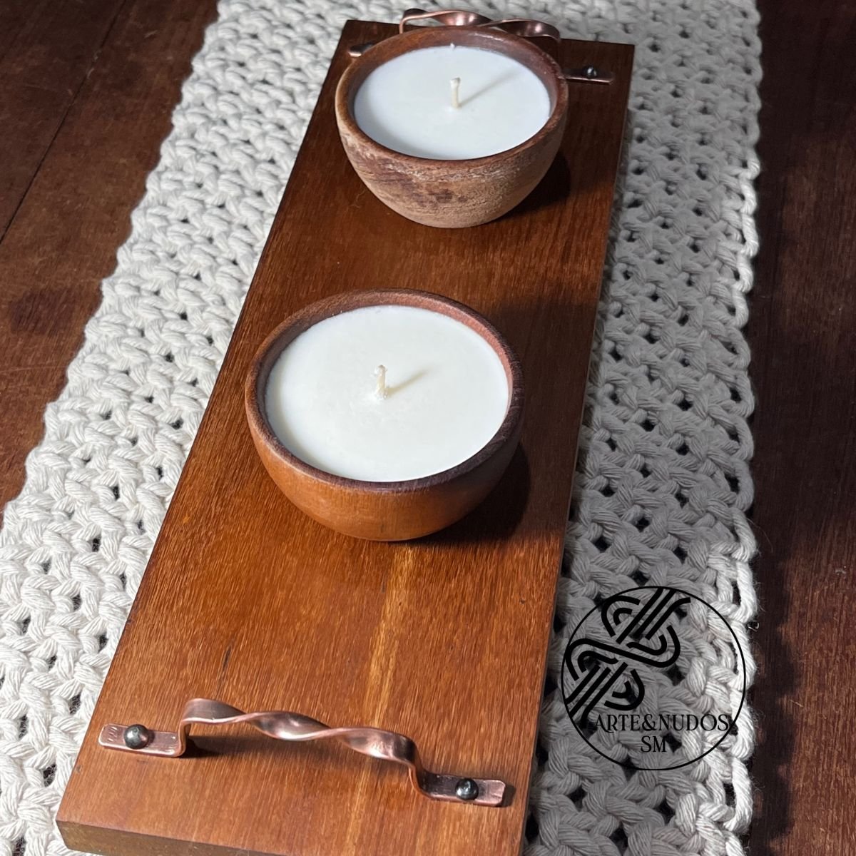 Centro de mesa Madera con Cobre "NO incluye velas"