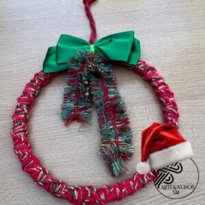 Corona Navideña con Cordón Brillante y Moño Verde