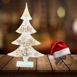 Árbol Navideño de Madera con Stencil y Láminas UV – Modelo Vintage